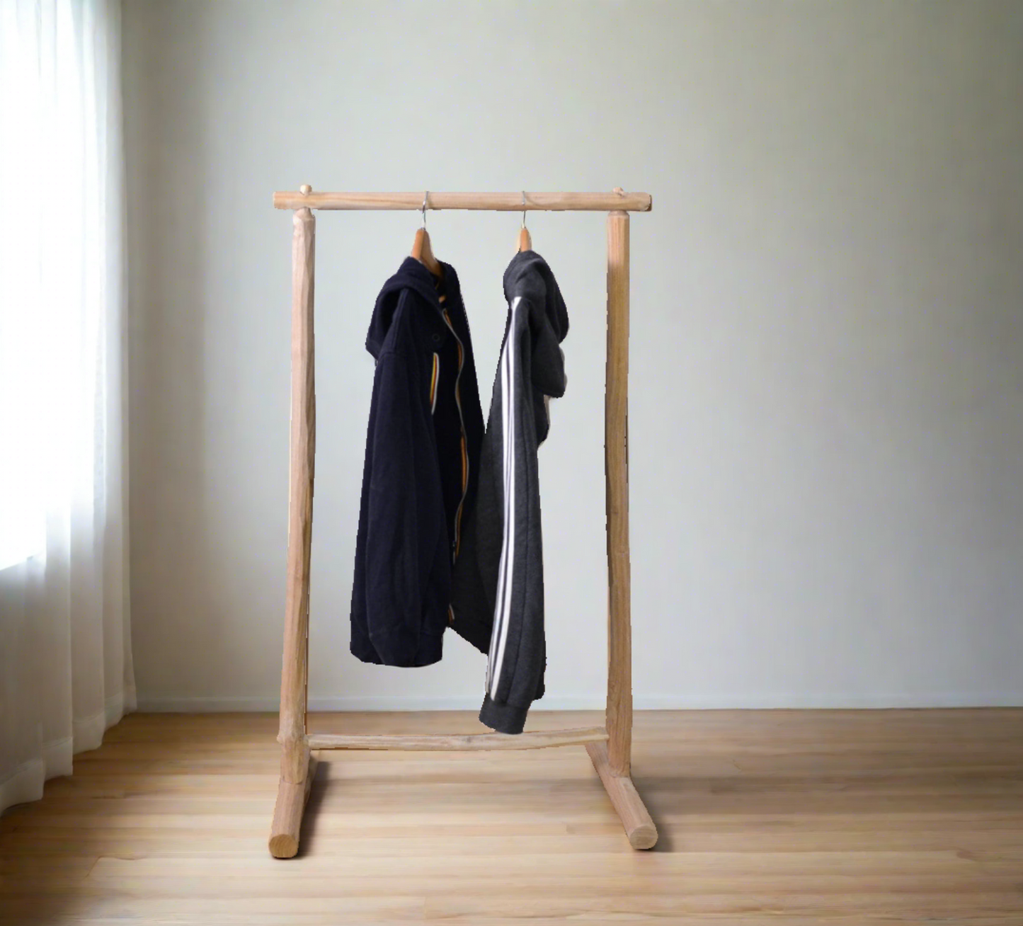 Wooden clothes rack, width 60cm, natural boho dressing rack