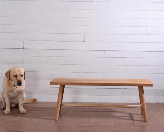 Grand banc en chêne massif avec barre centrale naturelle, esprit bohème