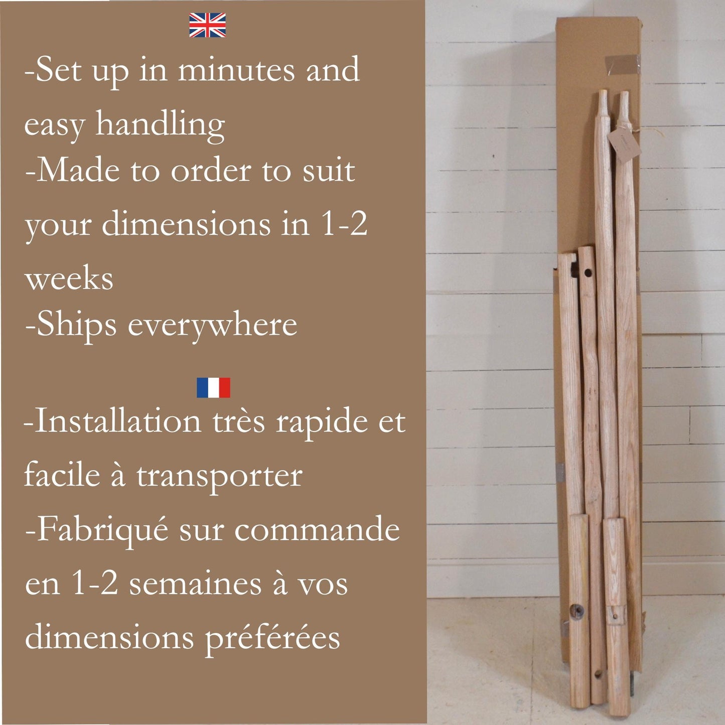 Portant boutique bois naturel, Présentoir en bois brut, Support vêtements minimaliste en bois clair, Pour Concept Store et Showroom