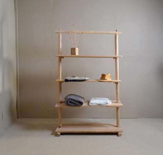 Étagère Bois Organique | Présentoir Artisanal en Bois Naturel | Meuble de Rangement Décoratif Pour Maison