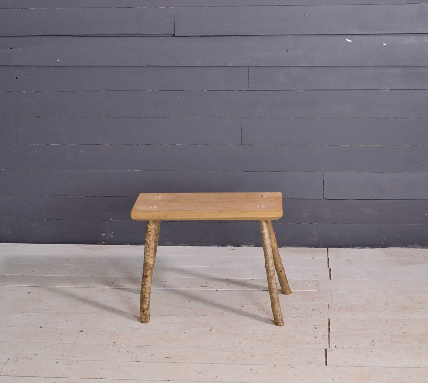 Wooden stool, oak, with hazel legs, end of sofa