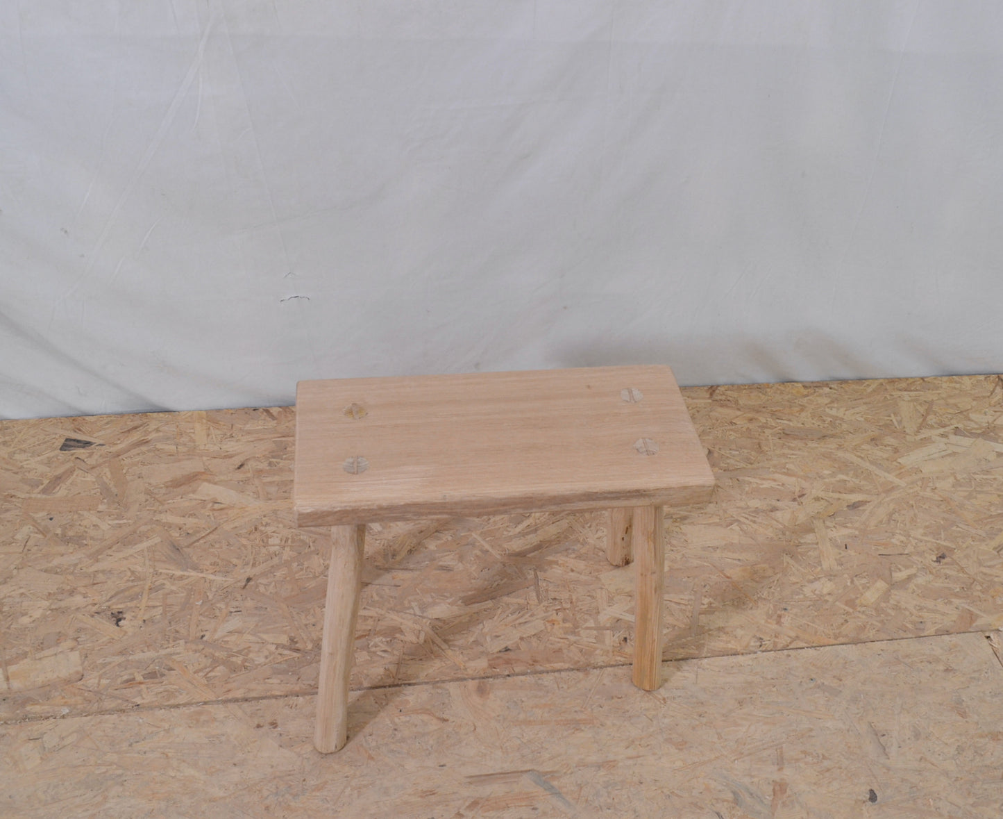 Rustic wooden stool, solid oak, end of sofa, plant holder