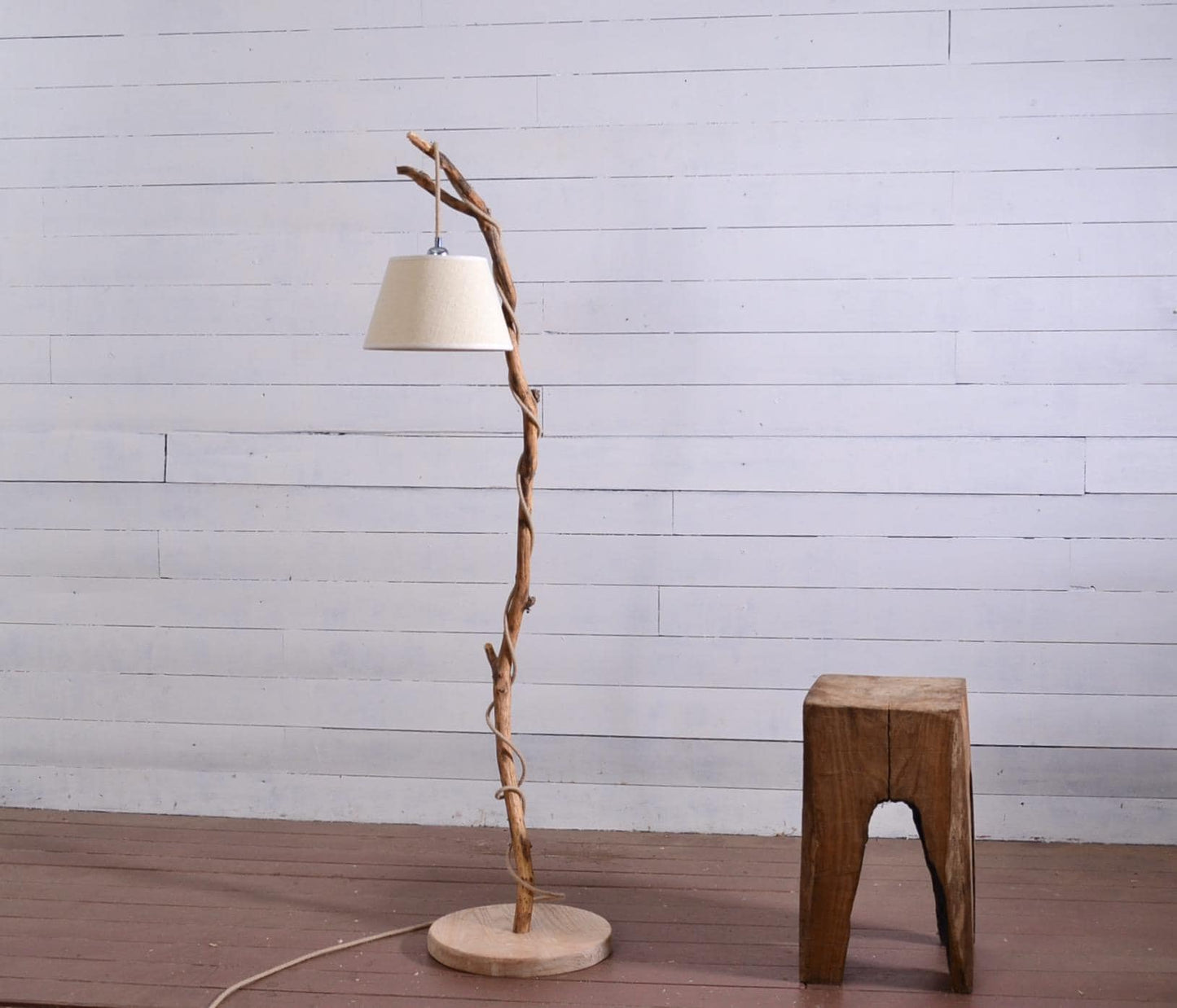 Petit lampadaire bois flotté 148cm