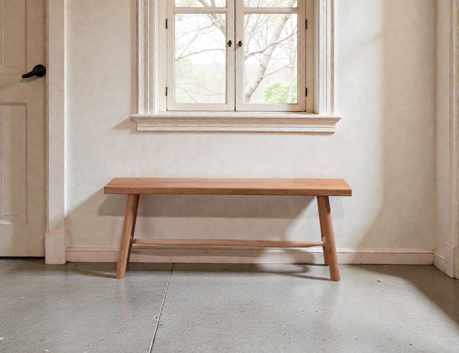 Grand banc en chêne massif avec barre centrale naturelle, esprit bohème