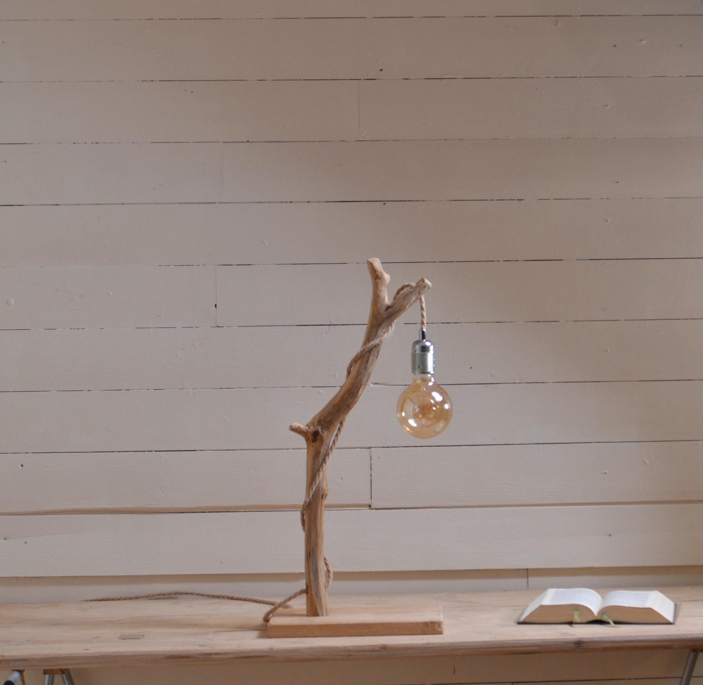 Lampe Japandi | Lampe de table minimaliste en bois brut pour intérieur zen et apaisant