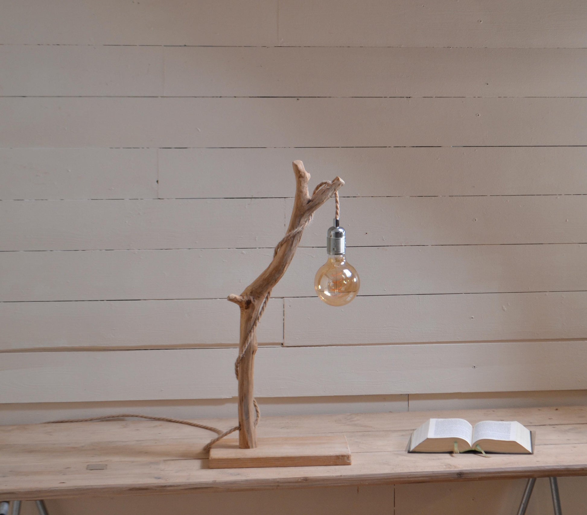 Lampe Japandi | Lampe de table minimaliste en bois brut pour intérieur zen et apaisant