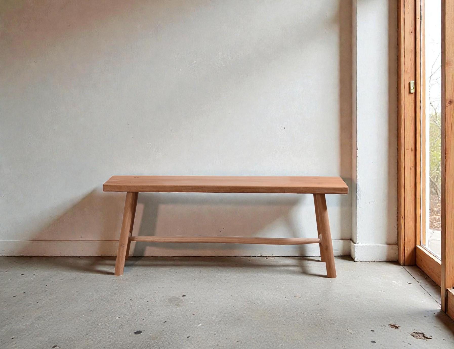 Grand banc en chêne massif avec barre centrale naturelle, esprit bohème