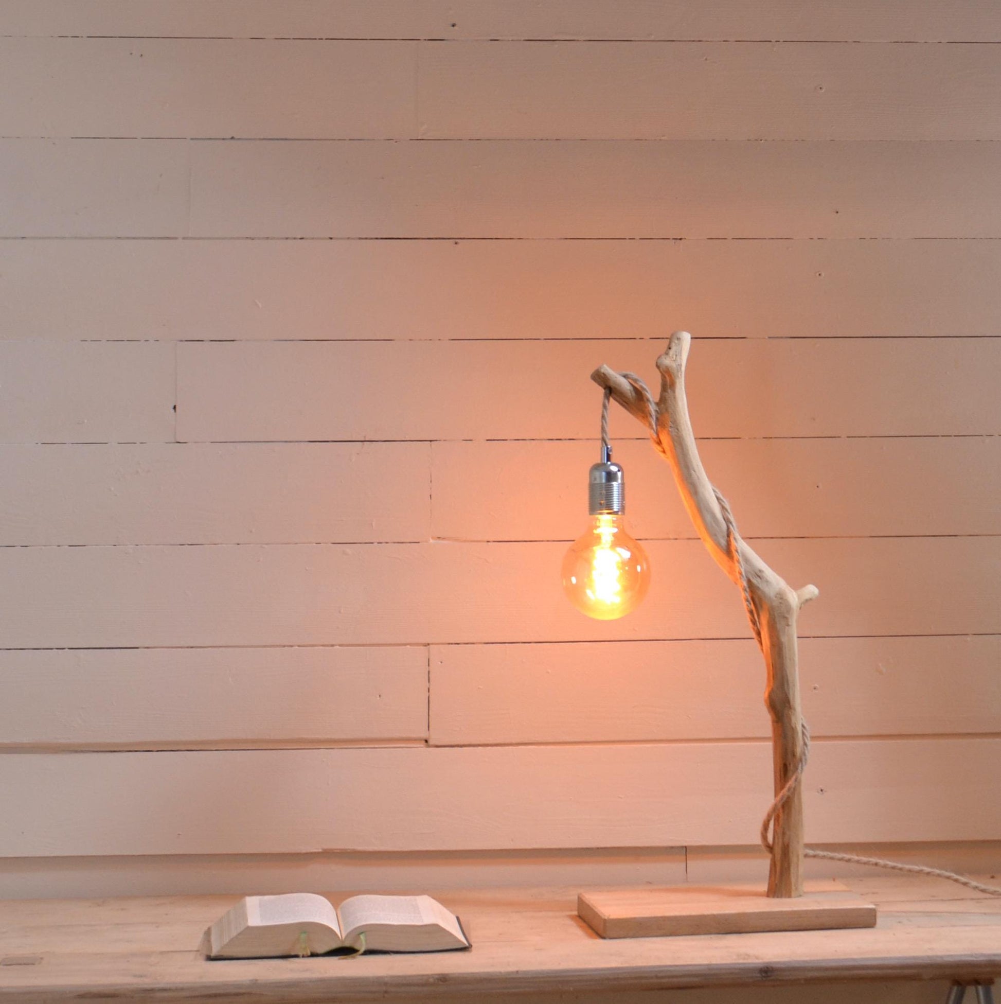 Lampe Japandi | Lampe de table minimaliste en bois brut pour intérieur zen et apaisant