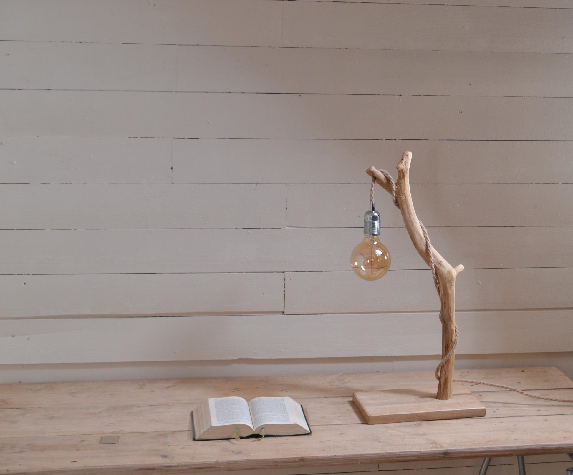 Lampe Japandi | Lampe de table minimaliste en bois brut pour intérieur zen et apaisant