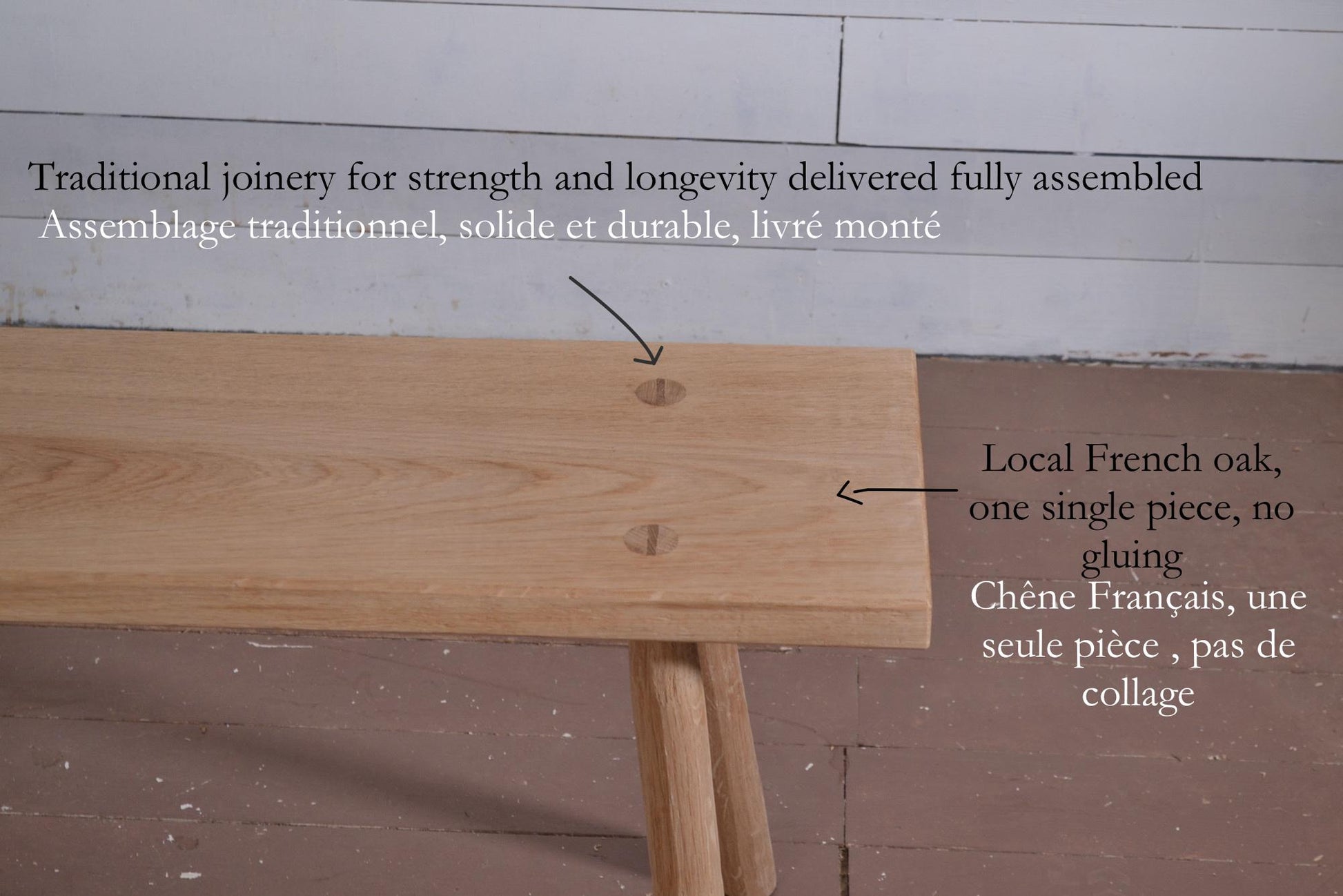 banc en chêne massif – fabrication artisanale - Style minimaliste - wabi sabi