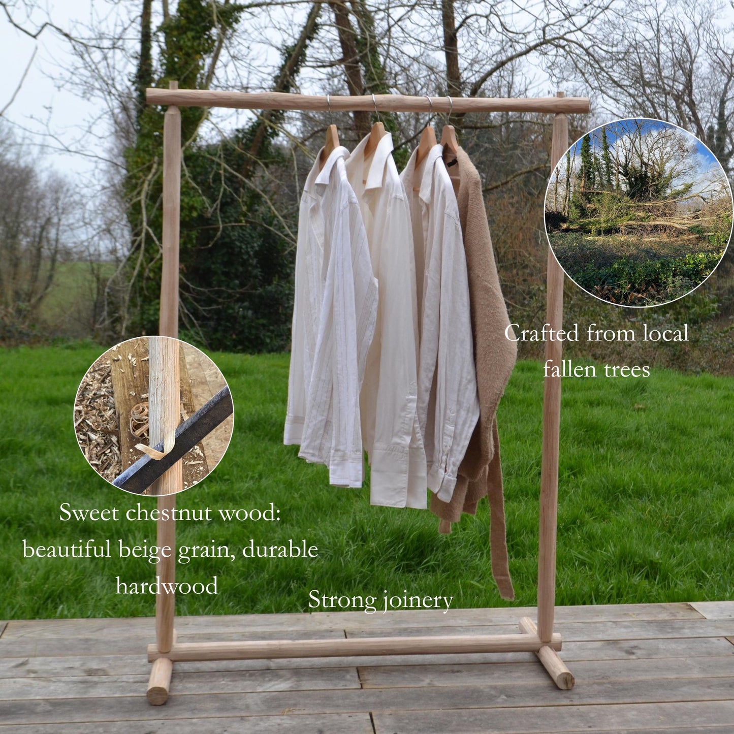 Portant à Vêtements en bois naturel, Déco nature, Penderie ouverte élégante, slow living