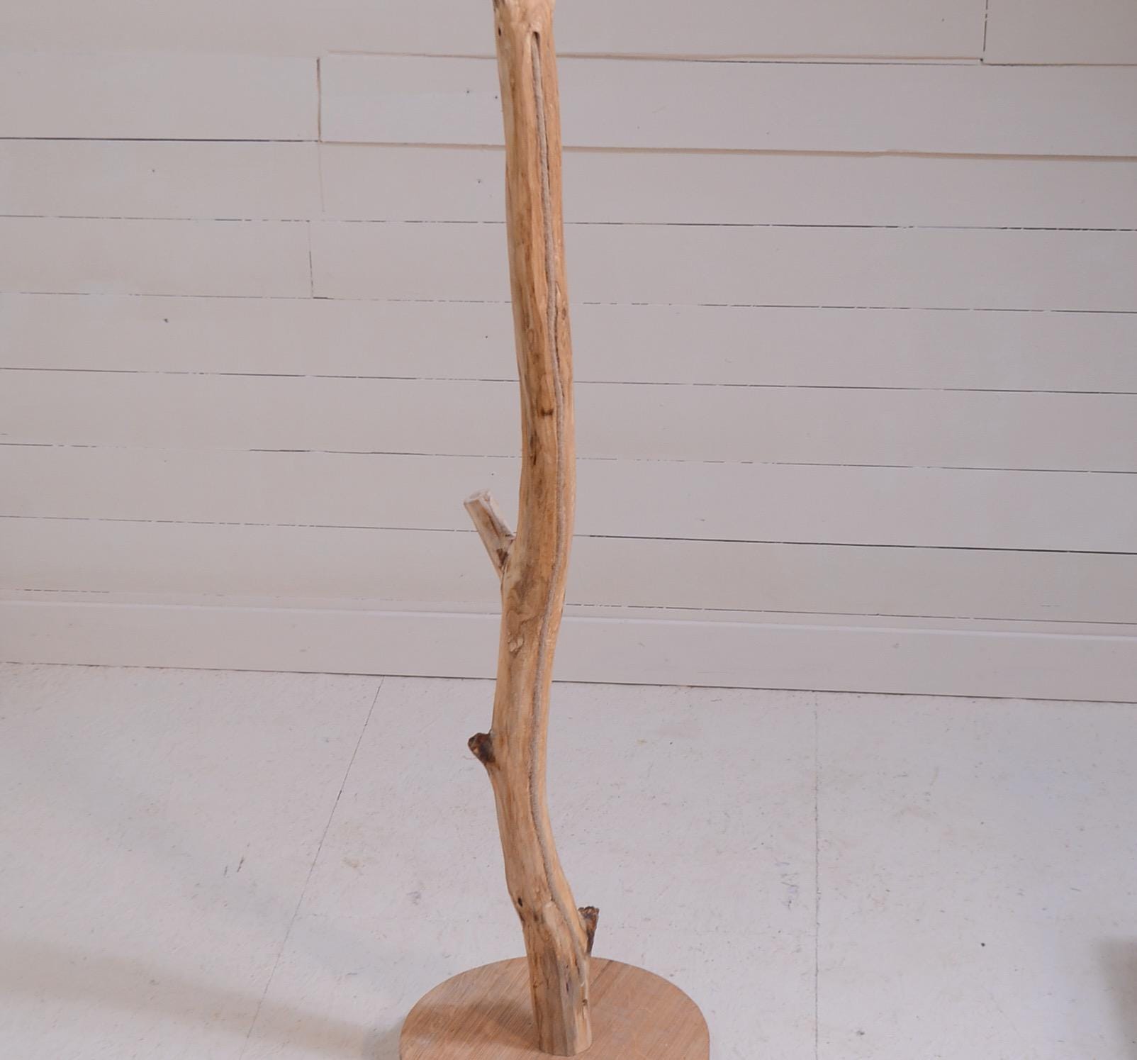 Wooden floor lamp with a weathered branche, hidden cable – Natural decor