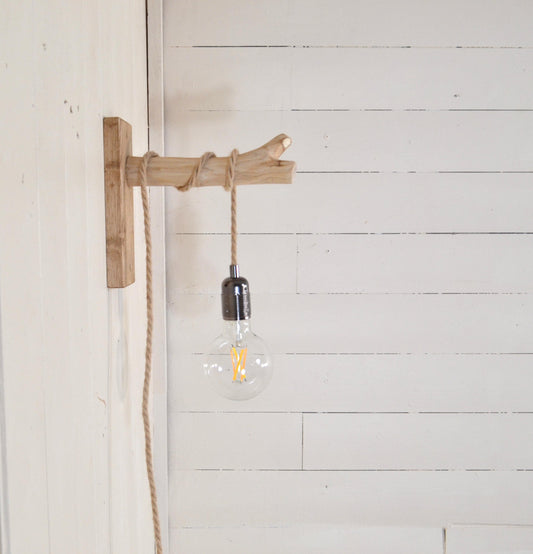 Patère murale en bois avec une branche et support mural, applique solide pour suspendre lampe, plantes, vêtements