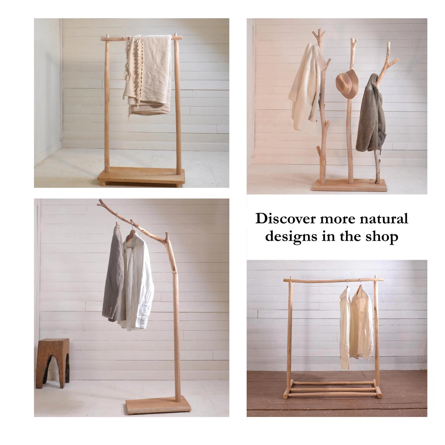 Portant à Vêtements en bois naturel, Déco nature, Penderie ouverte élégante, slow living