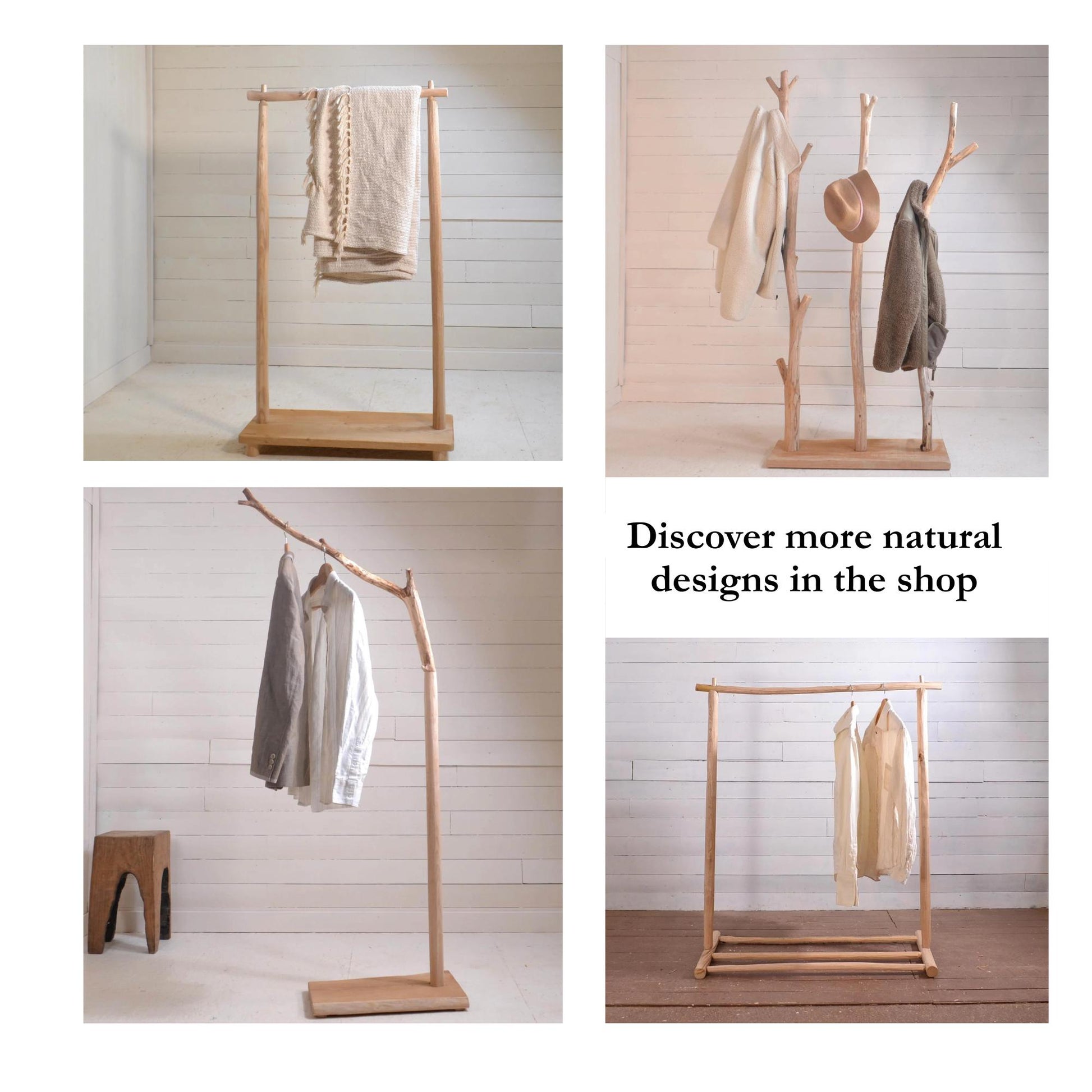 Portant à Vêtements en bois naturel, Déco nature, Penderie ouverte élégante, slow living