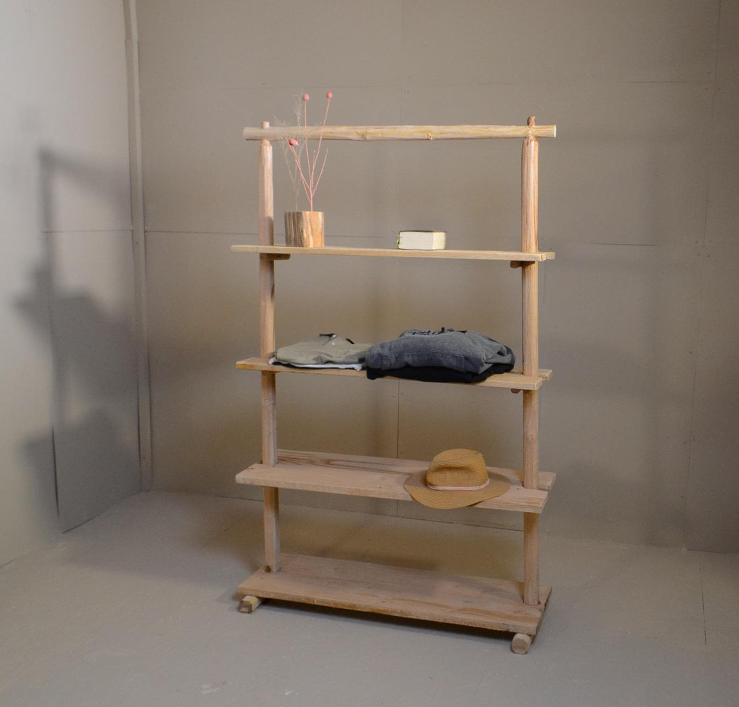 Étagère Bois Rustique | Présentoir Artisanal en Bois Naturel | Meuble de Rangement Décoratif Pour Maison