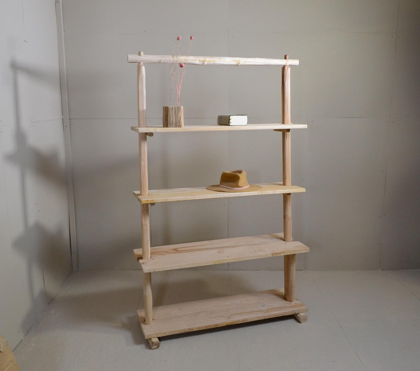 Étagère Bois Rustique | Présentoir Artisanal en Bois Naturel | Meuble de Rangement Décoratif Pour Maison