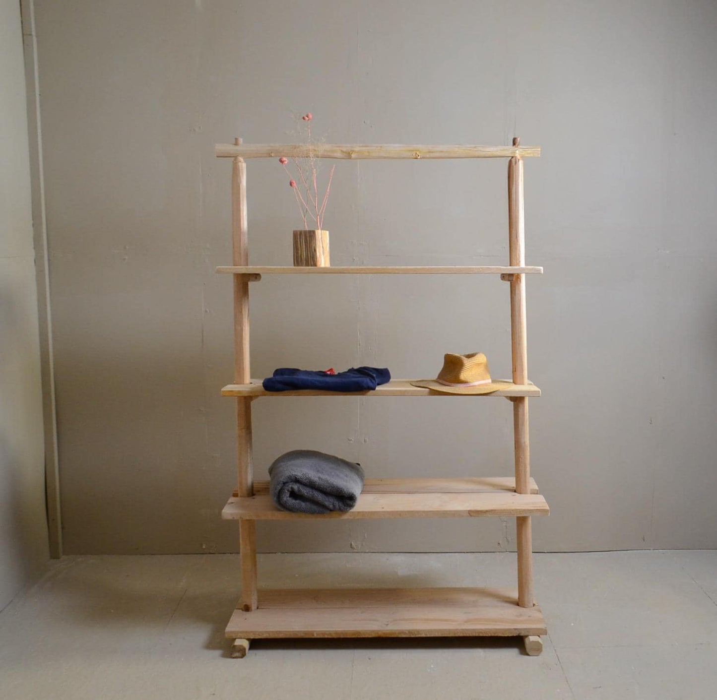 Étagère Bois Rustique | Présentoir Artisanal en Bois Naturel | Meuble de Rangement Décoratif Pour Maison