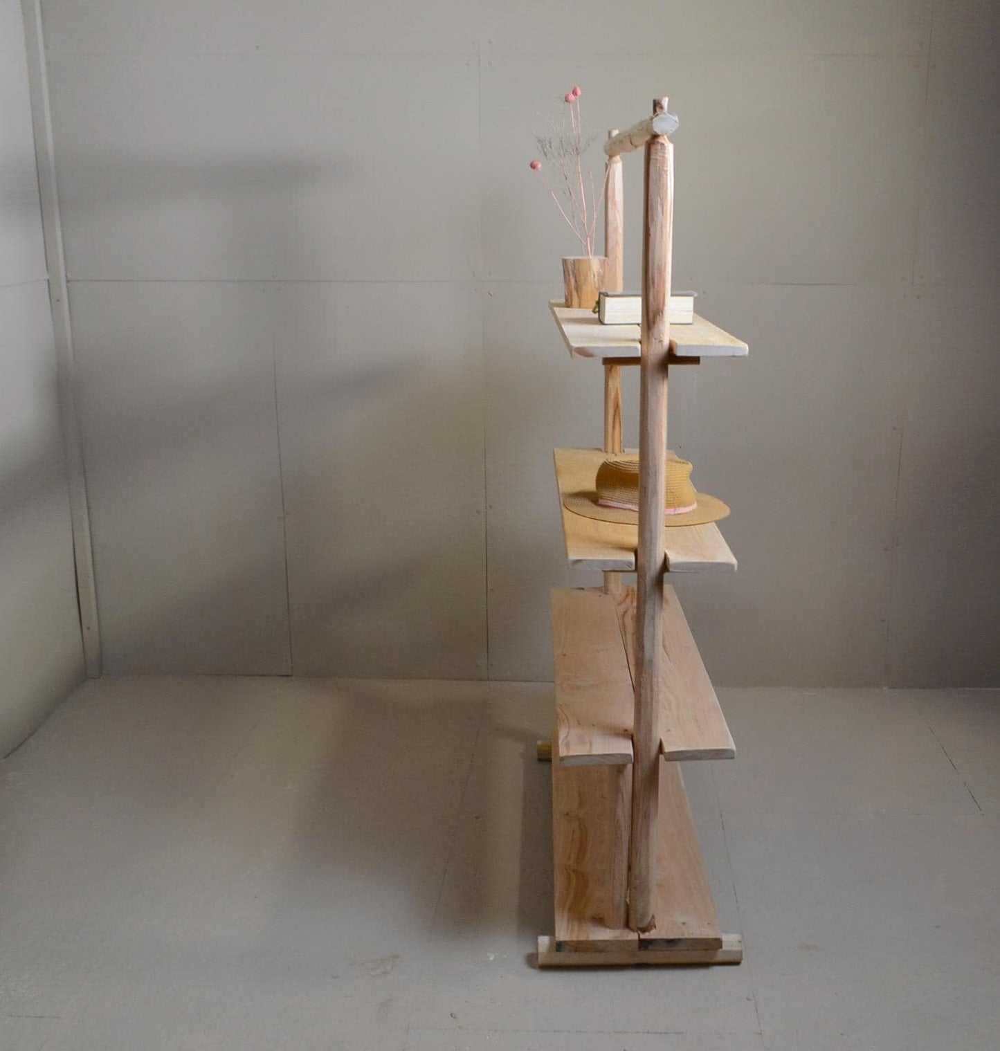 Étagère Bois Rustique | Présentoir Artisanal en Bois Naturel | Meuble de Rangement Décoratif Pour Maison
