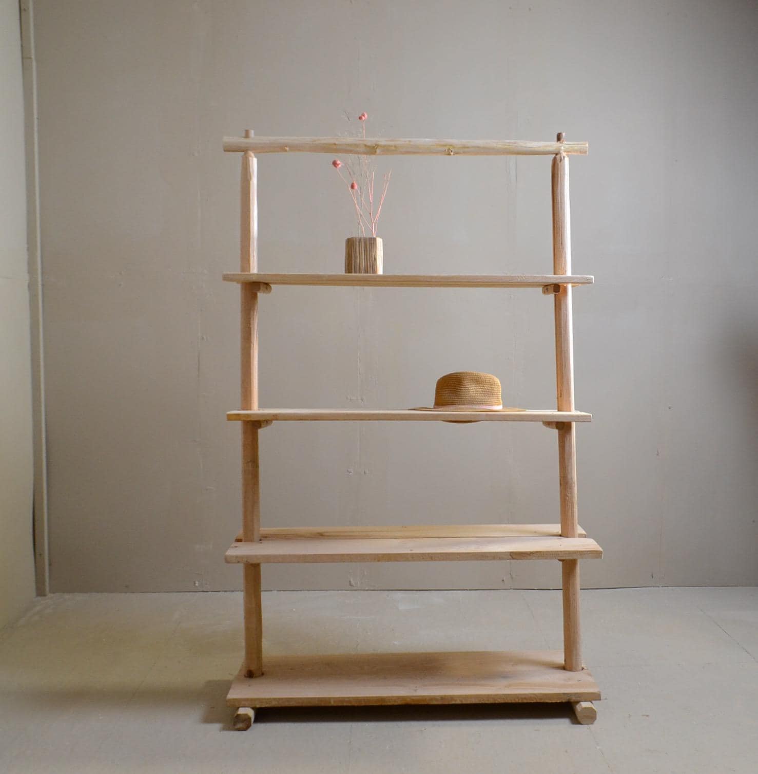 Étagère Bois Rustique | Présentoir Artisanal en Bois Naturel | Meuble de Rangement Décoratif Pour Maison