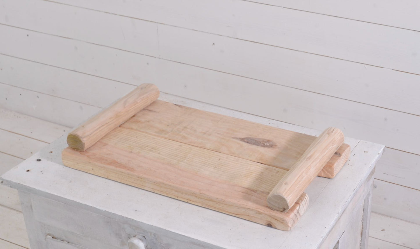 Wooden serving tray with sweet chestnut handles, decorative tray, ecofriendly furniture